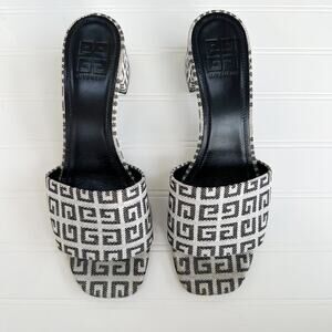 Givenchy 4G Monogram Logo Canvas Slide Mules Block Heel Sandal 40
